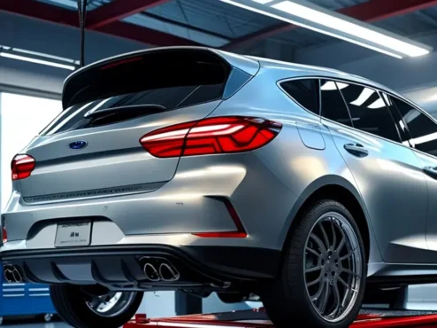 Carro em uma oficina simbolizando a legalização da modificação automotiva.