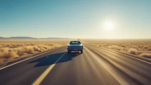 carro rodando em uma estrada, ilustrando a proteção oferecida pelos sistemas de segurança automotiva.