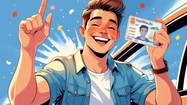 novas-regras-cnh-brasil Uma Carteira Nacional de Habilitação (CNH) brasileira em primeiro plano, com um fundo desfocado de uma estrada e um carro, simbolizando as novas regras de trânsito e seu impacto nos motoristas.