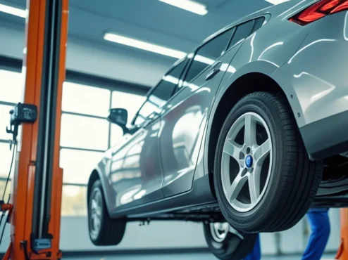 mecanico-identificando-ruidos-carro Mecânico automotivo com um estetoscópio automotivo, ouvindo o motor de um carro para identificar a origem de ruídos estranhos, ilustrando a detecção de problemas mecânicos.