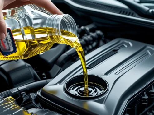 verificacao-fluidos-essenciais-carro Mãos de um motorista verificando o nível do óleo do motor com a vareta de medição em um carro.