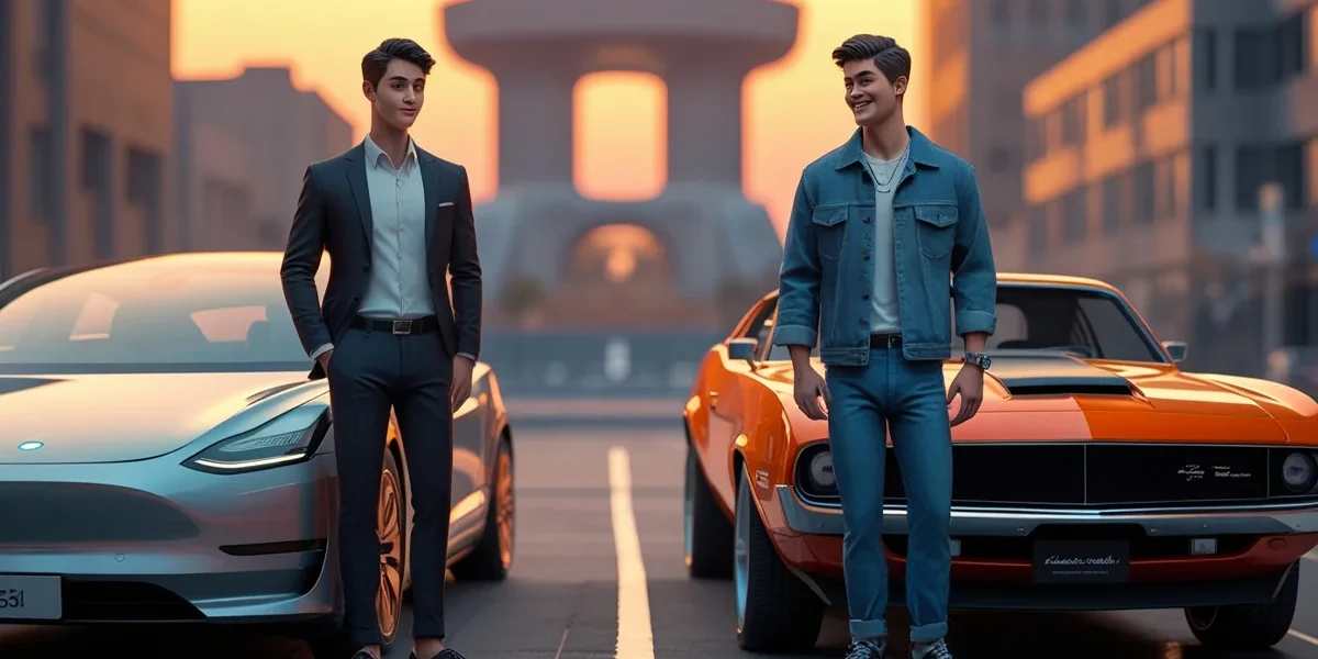 carros-hibridos-futuro-da-mobilidade Uma imagem vibrante de um carro híbrido moderno com detalhes em azul, sugerindo tecnologia limpa, rodando silenciosamente em uma estrada urbana ao pôr do sol.