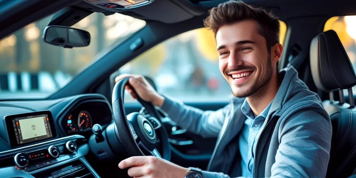 gadgets-essenciais-para-carros Uma imagem vibrante de vários gadgets automotivos, como uma câmera de painel, um carregador USB, um suporte para celular e um scanner OBD-II, dispostos sobre o painel de um carro moderno.