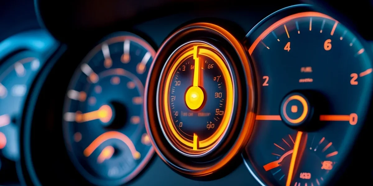 luz-de-injecao-eletronica-acesa-painel-carro Close-up do painel de um carro moderno com a luz de advertência da injeção eletrônica acesa em amarelo, destacando o símbolo do motor.