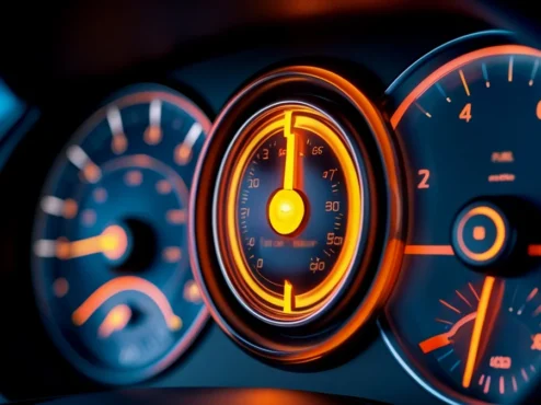 luz-de-injecao-eletronica-acesa-painel-carro Close-up do painel de um carro moderno com a luz de advertência da injeção eletrônica acesa em amarelo, destacando o símbolo do motor.