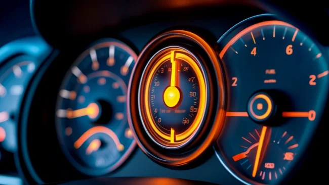 luz-de-injecao-eletronica-acesa-painel-carro Close-up do painel de um carro moderno com a luz de advertência da injeção eletrônica acesa em amarelo, destacando o símbolo do motor.