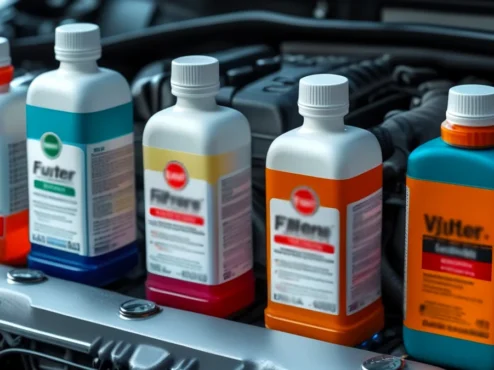 aditivos-combustivel-motor-carro-analise-beneficios Uma imagem mostrando diferentes tipos de frascos de aditivos de combustível ao lado de um motor de carro, com foco na análise de seus benefícios e se realmente valem a pena.