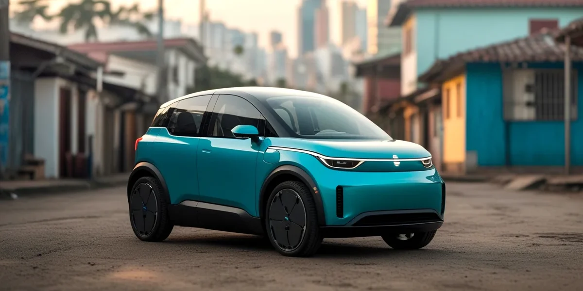 Carro elétrico moderno carregando em um ponto de recarga em paisagem urbana brasileira, simbolizando o futuro da mobilidade sustentável.