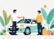 Homem entregando as chaves de um carro usado limpo e bem cuidado para o novo comprador, simbolizando uma venda de sucesso após seguir as dicas do artigo.