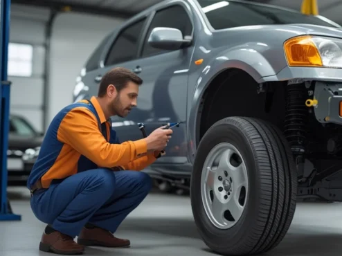 laudo-cautelar-confiavel-carro-usado Profissional inspecionando o chassi de um carro usado, simbolizando a importância de um laudo cautelar confiável.