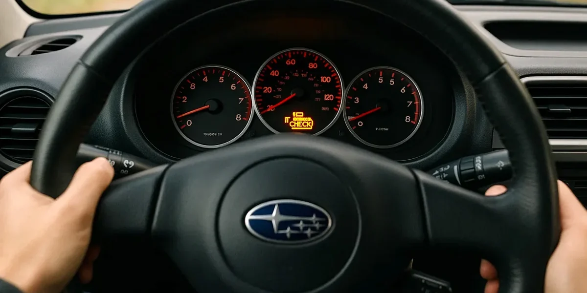 luz-de-injecao-eletronica-piscando-no-painel-do-carro Close-up do painel de um carro com a luz de injeção eletrônica piscando em destaque, simbolizando um problema grave no motor.