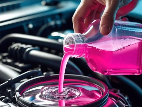 mecanico-verificando-nivel-fluido-arrefecimento-motor Mecânico com luvas abrindo a tampa do reservatório de expansão do sistema de arrefecimento de um carro para verificar o nível do fluido, demonstrando a manutenção preventiva.