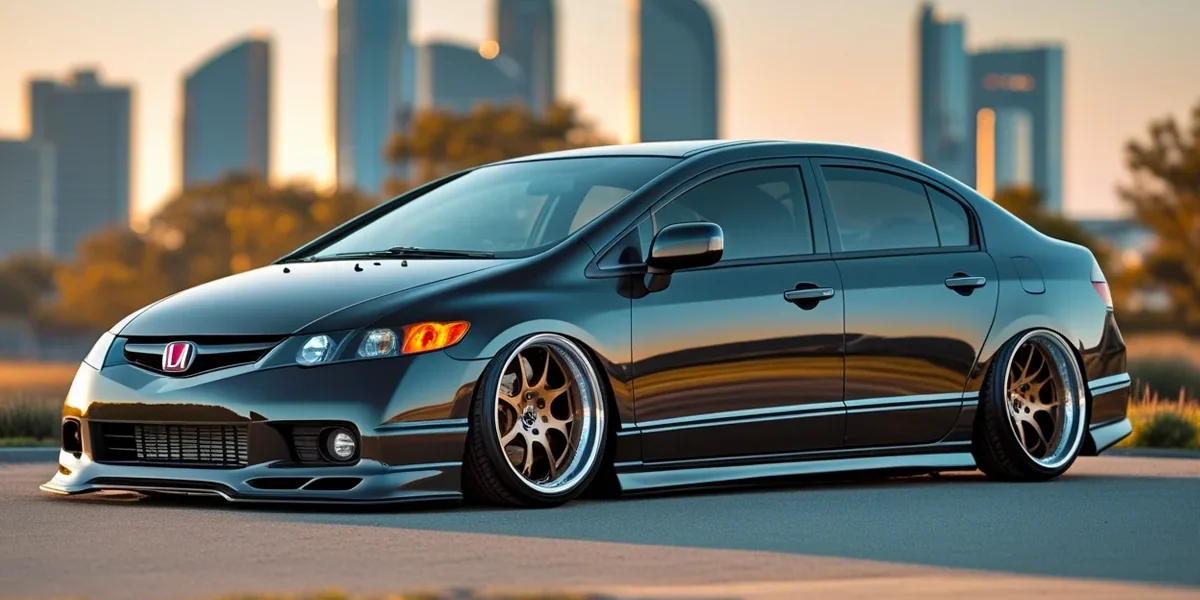 honda-civic-new-civic-g8-modificado-brasil Foto de um Honda Civic de oitava ou décima geração (G8 ou G10) modificado, com rodas esportivas e suspensão rebaixada, representando a paixão brasileira pela customização e o DNA esportivo do modelo.