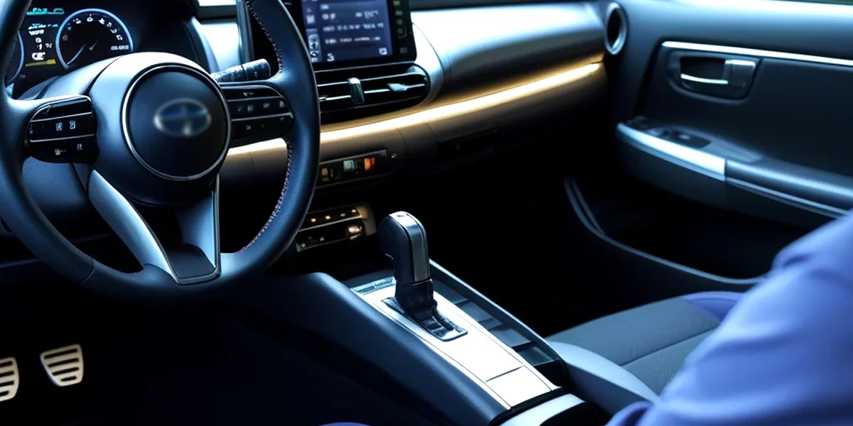 carro-japones-automatico-transmissao-cvt Vista de um painel de carro japonês com alavanca de câmbio automática, simbolizando a preferência pelo conforto no Japão.