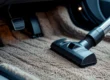 Processo de limpeza profunda do interior de um carro, com foco em aspirar carpetes para eliminar a fonte do mau cheiro e odores.