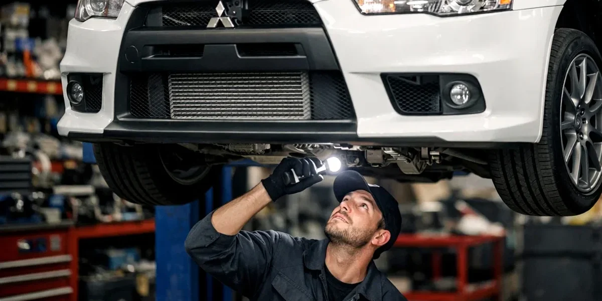 Homem inspecionando o cofre do motor de um carro usado para verificar vazamentos e fluidos antes da compra.