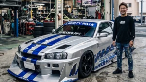 alargado e rebitado da Liberty Walk dentro de uma oficina japonesa