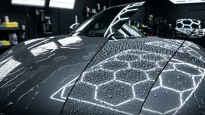 Comparaçao do efeito de repulsao de agua e brilho entre pintura de carro com vitrificaçao, selante e filme PPF.